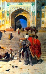 Elefante real en la entrada de la Jami Masjid, Mathura, siglo XIX o comienzos del XX