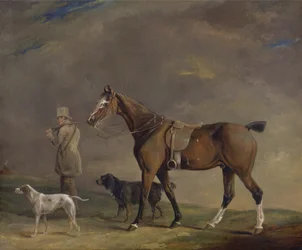 Un Deportista con Pony de Caza y Perros de Caza