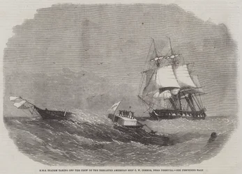HMS Diadem rescatando a la Tripulación del Barco Americano Desarbolado C W Connor, cerca de Bermudas