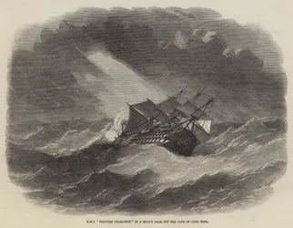 HMS Princess Charlotte en una fuerte tormenta frente al Cabo de Buena Esperanza