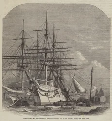 Buques hospitalarios para la expedición abisinia equipándose en los muelles Victoria