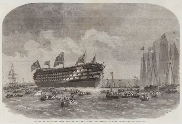 Lanzamiento del Buque de Guerra Real Soberano, 131 Cañones, en Portsmouth