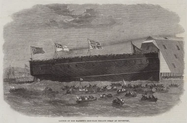 Lanzamiento de la fragata acorazada de Su Majestad Ocean en Devonport