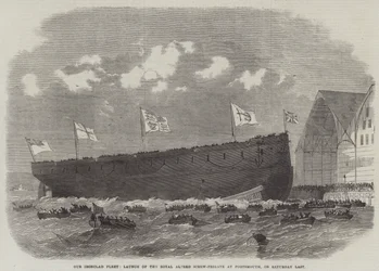 Nuestra flota acorazada, lanzamiento de la fragata de tornillo Royal Alfred en Portsmouth, el sábado pasado