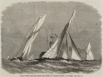 Competencia del Royal London Yacht Club, el Sphinx y Volante girando en Southend