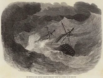 El barco de vapor Pekin de la Compañía Peninsular y Oriental en un tifón en el Mar de China