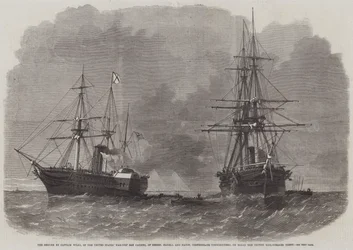 La captura por el Capitán Wilks, del buque de guerra estadounidense San Jacinto, de los señores Slidell y Mason, comisionados confederados, a bordo del vapor de correo británico Trent