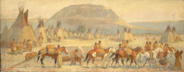 Escena de campamento Blackfoot, finales del siglo XIX-principios del siglo XX