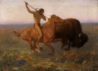 Indio cazando búfalo, finales del siglo XIX-principios del siglo XX