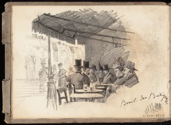 Cafetería al aire libre en París, en el Boulevard des Batignolles; página del cuaderno de bocetos de Järnefelt