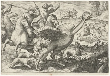 Paisaje con caza de avestruz Escenas de caza (título de la serie) Icones Venantum Species Varias Representantes (título de la serie)