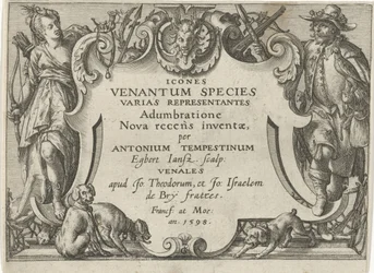 Impresión de título para una serie con escenas de caza. Escenas de caza (título de la serie) Icones Venantum Species Varias Representantes (título de serie en objeto)
