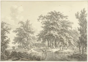 Paisaje arbolado con algunos grupos de figuras