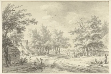 Paisaje con algunas granjas y figuras