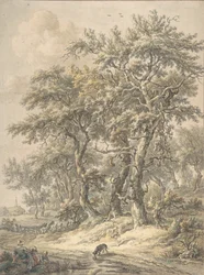 Mujer y niño sentados junto a un camino, 1760-1818