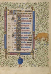 Página del calendario de abril; Recoger flores; Tauro
