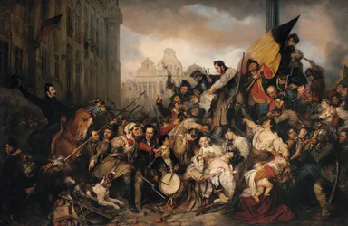 Episodio de los días de septiembre de 1830, en la Grand Place de Bruselas