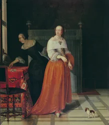 Interior con una dama y su criada