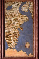 Mapa del estrecho de Magallanes realizado por Egnazio Danti (1536-1586), matemático, cosmógrafo y arquitecto italiano. Hacia 1567. Florencia, Palazzo Vecchio, Sala del Mappamondo.