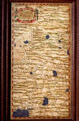 El Indostán en la cima del Ganges. Mapa producido por Egnazio Danti, matemático, cosmógrafo y arquitecto italiano. Alrededor de 1567. Florencia, Palazzo Vecchio, Sala del Mappamondo