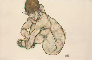 Chica desnuda agachada, 1914
