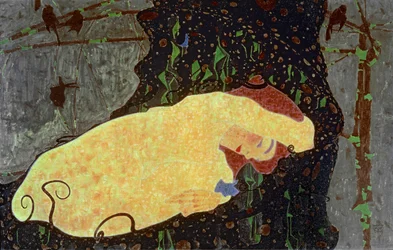 Danae Firmado y fechado, abajo a la derecha (óleo y pintura metalizada)