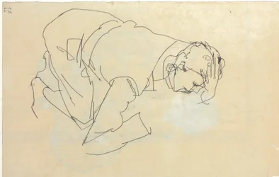 Erich Lederer de perfil, mano a la cabeza, 1912