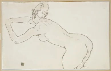 Desnudo femenino arrodillado e inclinándose hacia la izquierda, 1918