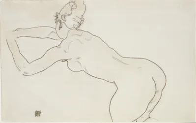Desnudo femenino arrodillado e inclinado hacia la izquierda, 1918