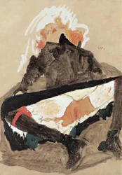 Muchacha con vestido negro y las piernas abiertas, 1910