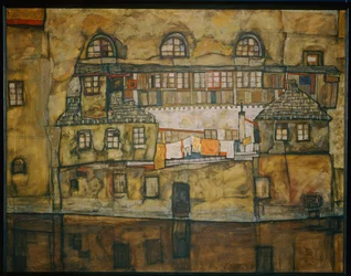 Hauswand am Fluss (acuarela sobre lienzo)