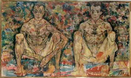 Pareja masculina en cuclillas ...