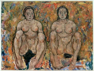 Kauernde Frauen [Mujeres en cuclillas] (óleo y gouache)