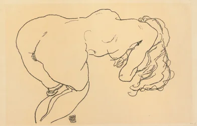 Desnudo de cabello largo, inclinado hacia adelante, vista trasera, 1918