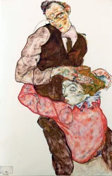 Amantes - Schiele, Egon (1890-1918) - 1914-1915 - Gouache en Papel, Tiza negra - 47,4x30,5 - Museo Leopold, Viena