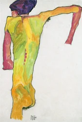 Desnudo masculino, apoyándose - Schiele, Egon (1890-1918) - 1910 - Gouache sobre papel - 44,7x30,2 - Museo Leopold, Viena