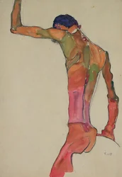Desnudo masculino con el brazo levantado