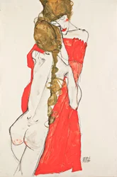 Madre e hija - Obra de Egon Schiele (1890-1918), gouache sobre papel