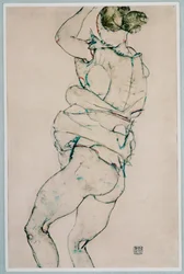 Desnudo con el brazo izquierdo levantado (acuarela y lápiz negro)