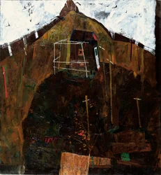 Paisaje con cuervos - Pintura de Egon Schiele (1890-1918) óleo sobre lienzo (95,8x89 cm)
