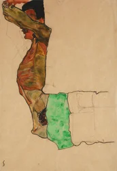 Desnudo Masculino Reclinado con Tela Verde