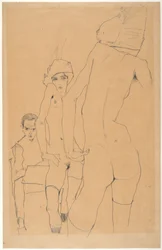 Schiele con modelo desnudo ante el espejo, 1910