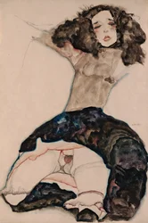 Muchacha de pelo oscuro con la falda levantada