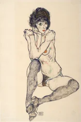 Desnudo femenino sentado, codos descansando sobre la rodilla derecha, 1914