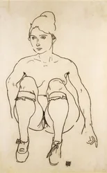 Desnudo sentado con zapatos y medias, 1918