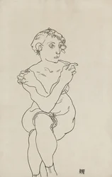 Desnudo femenino sentado, brazos y piernas cruzados, 1918