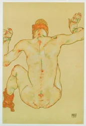 Desnudo femenino sentado, vista de espaldas (gouache, acuarela y lápiz)