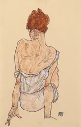Mujer sentada en ropa interior, vista trasera, 1917