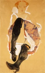 Mujer Sentada con Medias Negras