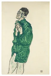Autorretrato con camisa verde y ojos cerrados, 1914